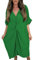 Women’s Ladies V-Neck Knot Twist Short Sleeve Baggy Oversized Loose Fits Smock Midi Casual Longline Summer Dresses for Women Green 12-24