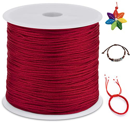 LEREATI 0.8mm Filo Nylon per Braccialetti, 100m Cordoncino per Braccialetti Cordoncino Natalizio Coda di Topo Cordoncino, Macrame Corda per Collane Perline Gioielli Fai da Te (Rosso)