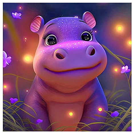 Starnearby DIY Diamond Painting Tiere Bilder Voller Runde Diamant Painting Tier und Glühwürmchen Suess Set für Anfänger Zuhause Deko Wanddekoration 30x30cm(kleines Nilpferd)