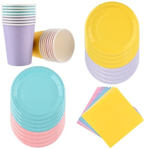 ANNTIM 48 Pack Colorful Party Plates Cups and Napkins Set, Disposable Paper Plates and Napkins, Rainbow Paper Plates Disposable Party Tableware for Wedding Birthday Party, DIY Painting