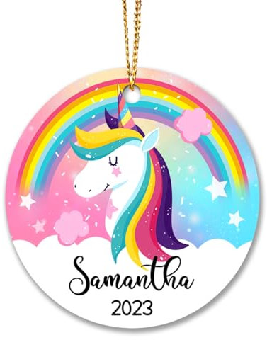 Christbaumschmuck Keramik Weihnachtsanhänger Anhänger Weihnachtsbaumschmuck Hängende Ornamente Weihnachtsdeko Einhorn, Personalisiertes Glitzer-Einhorn Für 2023, Einhorn-Regenbogen, Einhorn,