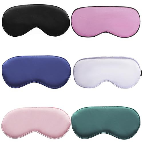 6 Stück Seidene Schlafmaske,Licht Blockierende Nachtmaske Seiden Augenmaske mit verstellbarem Riemen Augenbeutel Verkleinern, Augenabdeckung Augenbinde für Nacht, Reisen, Nickerchen (6 Farben)