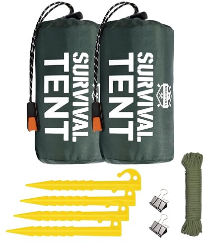 Notfallzelt, 2 Personen Survival Shelter, Thermal Mylar, wasserdicht, Outdoor-Campingausrüstung und Ausrüstung, Survival Kits, kompakte Bivvy Tarp, inklusive Paracord und Zubehör