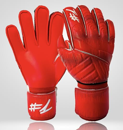 #1 HashtagOne Torwarthandschuhe mit FINGERSAVE - deutsche Markenqualität - Fussball Torwarthandschuhe Erwachsene + Kinder - alle Größen + Farben - Herren Torwarthandschuhe (Rot-Schwarz, 3)