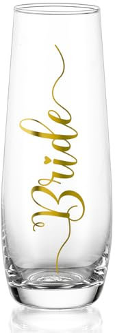 NUPTIO Sektgläser Becher Geschenk Bride: Gravur Gläser Hochzeit Champagner Prosecco Glasses Braut Gold Tumbler Party Champagnerglas Sektflöten Gift Stemless