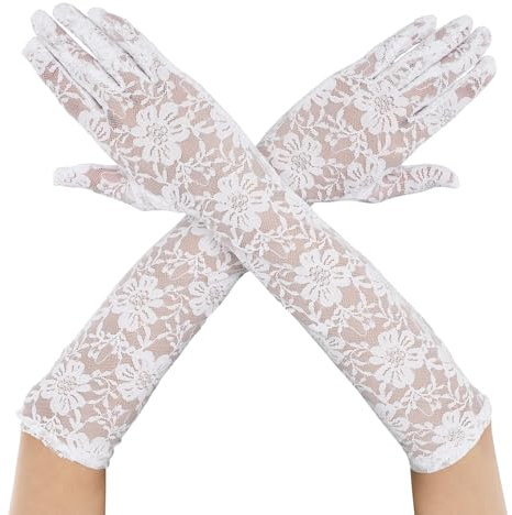 Telooco Hochzeit Spitzenhandschuhe Lange Spitze Handschuhe Damen Ellenbogen Braut Fingerhandschuhe Blumenkostüm Handschuhe Stretch Tee Partyhandschuhe Tanzhandschuhe 1920er Jahre Kostüm (Weiß)