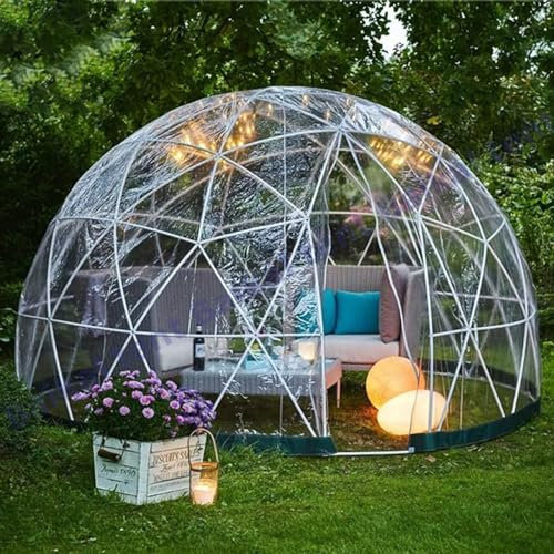 Tente Gonflablede de Jardin Transparente de 3,65m X 2,2m Pour 4 à 7 Personnes,Serre Géodésique en PVC Imperméable Avec Fenêtre D'aération,Tente Bulle Gonflable Pour Terrasse,Jardin,Fêtes et Camping