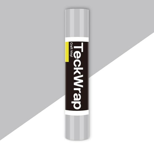 TECKWRAP Permanent Adhesive Vinyl 12 x 5ft, Glossy Craft Vinyl Decal Roll for DIY Crafting,Home Decoration, Glossy Gray