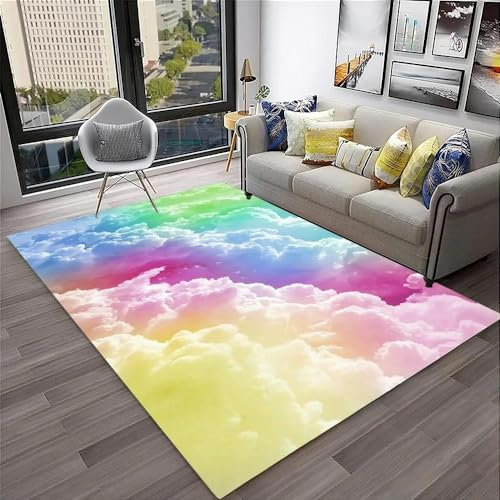 YOUOUSI Schöner bunter Wolkenteppich, geeignet für Zuhause, Wohnzimmer, Schlafzimmer, Sofa, Türmatte, Dekoration, Kinderbereich, Teppich, rutschfeste Matte