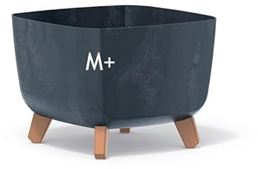 MELTOM Blumenschale Eckig mit Füßen 29 x 29 cm Beton Anthrazit Blumentopf | Vier Standbeine in Holzoptik · fester Zwischenboden über dem Gießwasser · kein Abflussloch · 11 Liter · Innen & Außen