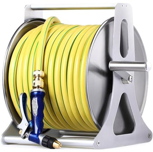 Wall Mounted Retractable Garden Hose Storage Holder, Metal Hose Reel, Garden Hose Cart Watering Tools for Window Cleaning, Washing Backyard and Car,Rack+40mHose