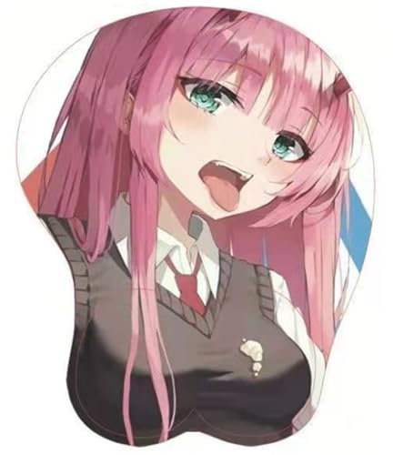 TANSHOW Darling in The Franxx Zero Two Mauspad mit Handgelenkstütze Komfort Silica Gel Handgelenkstütze Unterstützung Matte Mäuse 3D Mauspad Merch für Computer Milch Faser Stoff (8)