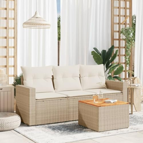 Faroom Balkon Sofa mit Stauraum Gartensofa 3 Sitzer Lounge Sofa Outdoor Rattansofa Sitzecke Balkon Lounge Klein Couch Gartenlounge Polyrattan Balkonmöbel Beige 4-tlg-Type-A458