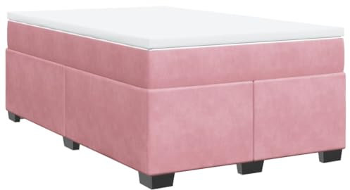 vidaXL Boxspringbett, Polsterbett Bett mit Matratze, Bettgestell Bettrahmen mit Lattenrost, Doppelbett für Schlafzimmer, Rosa 120x200cm Samt