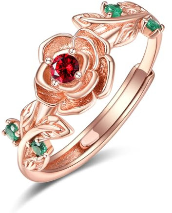 Zeuslia Rosegold Rose Ringe Silber 925 Verstellbar Granat Ring Mit Geburtsstein Januar Schmuck Geschenke für Damen Frauen