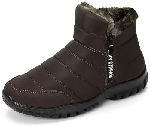 CHDDHX Stivali Uomo Invernali Impermeabili Stivali da Neve Doposci Stivaletti Fodera Pelliccia Calda Dopo Sci Scarpe da Trekking Marrone 43