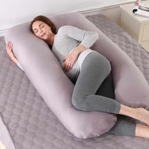 VASSVIO Pregnancy Pillow, U Shaped Maternity Pillow for Sleeping, Machine Washable Maternity & Body Pillows Full Body Support for Back, Legs, Belly, Hips for Pregnant Women (Grey)