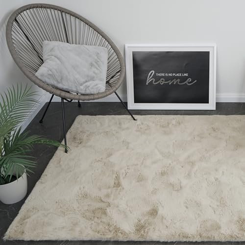 Consilio Concept Cloud Fellteppich 80x150 beige braun Teppich Supersoft 39 mm Höhe Soft weich Hasenfell Imitat beige braun Wohnzimmerteppich Kinderzimmerteppich Küchenteppich Flurteppich