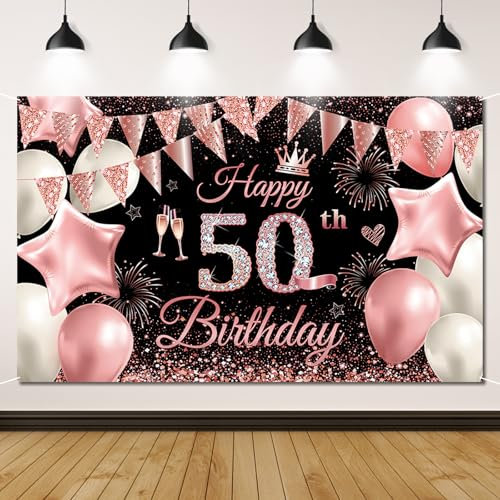 Decoración 50 Cumpleaños Pancarta, Fondo de Cartel 180 x 110 cm, Feliz Cumpleaños Decoración Fiesta para Mujer y Hombre