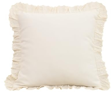 YT-KOKE Solid Color Ruffled Pillow Covers, 18 x 18 inch Farmhouse Decorative Throw Pillowcases, Edge Ruffle Square Rustic Pillow Sham (Beige)