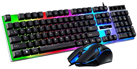 Angoily Tastiera e Mouse Cablati per Gaming Retroilluminazione Colorata Design Ergonomico Tasti Flottanti Resistente Protezione Liquidi Accessori Computer