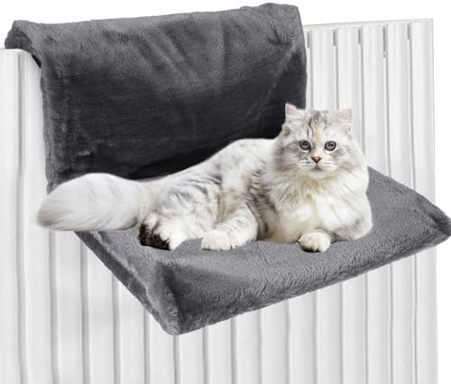 Jokapy Hamac Chat Radiateur Lit Suspendu pour Chat Amovible Lavable Confortable Lit de Radiateur pour Chat en Peluche Douce Chaude Hamac pour Animal de Compagnie (Gris, Carré)