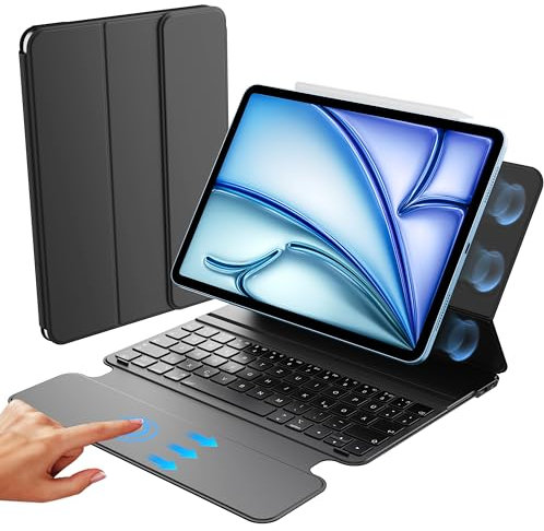 HOU Tastatur Hülle für iPad Air 11 (2024-2025/M3/M2, 4./5. Gen) & Pro 11 (2018-2022) - Slim, Hautgefühl-Oberfläche, Großes randloses Touchpad, iPad Pencil Schutz, QWERTZ-Layout