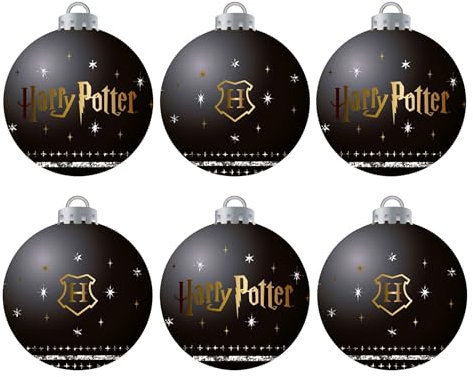Harry Potter Bolas de Navidad, Hogwarts Adorno de Navidad, Pack de 6 Adornos Navideños, Bolas Arbol de Navidad, Decoracion Navidad Hogwarts | Negro