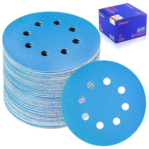 SpeTool 5 inch Sanding Disc, 120 Grit Hook&Loop Sandpaper for Random Orbital Sander Wet Dry Film Sanding Discs Automotive Woodwork