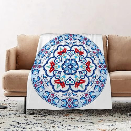 EOMKSE Kuscheldecke Flauschig Decke - weiche warme Fleecedecke 100x130cm als Decke Sofa,Türkische Blumenmuster,Wohndecke oder Couchdecke überwurf