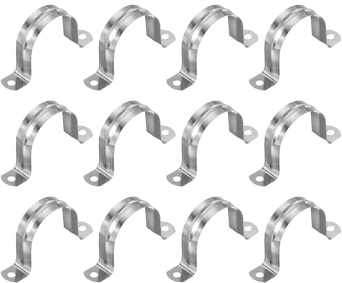 PATIKIL 50mm Rigid Pipe Strap, 12 Pcs 304 Stainless Steel Conduit Clamp 2 Hole U Bracket Pipe Clamp Tube Strap for Pipe Cable Wire Fixing, (2)