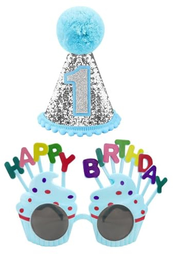 YSJCHEBS 1 Stück Baby-Erster Geburtstagshut, 1 Stück Happy Birthday-Brille, Glitzer-Geburtstagskrone, Kegel-Geburtstagshut, Baby-Geburtstagsparty-Hut, Geburtstagsdekorationen Für Jungen Und Mädchen