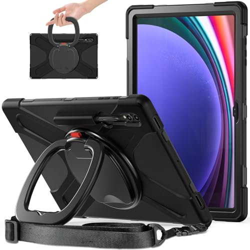 Fundas para Tablet PC Case Compatible with Samsung Galaxy Tab S10 Ultra 14.6 inch 2024 SM-X920,Heavy Duty TPU Shockproof Kids Case,360 Degree Rotating Multi-Function Grip Bracket+Shoulder Strap Rugged