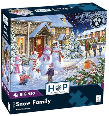 The House of Puzzles Snow Family Jigsaw - Big 250 Piece Jigsaws For Adults & Kids, Extra Large Pieces, Artist Illustrated, Scenic Landscape, Deluxe Puzzle Gifts