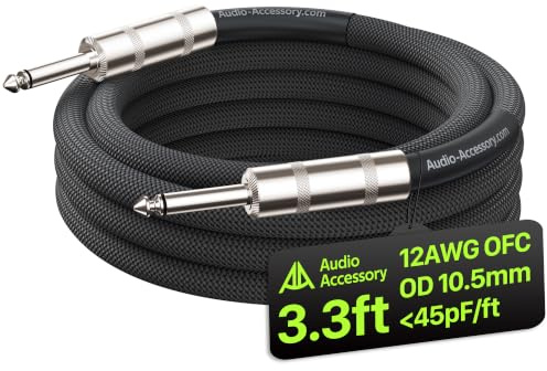 AA AUDIO ACCESSORY Speaker Cable 1/4 inch 1M, 12 AWG 10.5mm Kevlar Nylon Braided Guitar Speaker Cable, Low Capacitance <45pF/ft Triple Shielded Amp Head to Cabinet Cord for Marshall Boss Orange EVH
