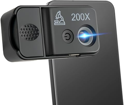 200X Phone Microscope Lens, Nano Zoom Phone Micro Lens for Android/iPhone with LED UV Light/CPL/Universal Clip, Mini Pocket Digital Microscope, Portable Smartphone Camera