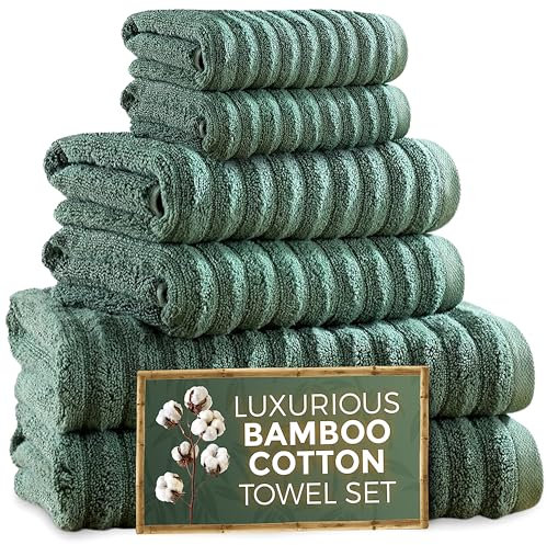Towelogy® Luxury Towel Bale Set | Premium Blend of 60% Bamboo and 40% Cotton | 2x Bath Towels, 2x Hand Towels, 2x Face Cloths | Super Soft, Quick Dry and Skin-Friendly Bathroom Towels (Green)