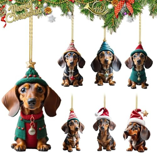 7pcs Christmas Tree Decorations Sausage Dog, Acrylic Sausage Dogs Ornaments,Dog for Decoration Dachshund sChristmas Tree Car Hanging Ornaments for Xmas Party Holiday Home Decor(Dachshund)