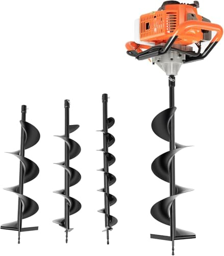 DHQCQL 72cc Ahoyadora de gasolina, 2.3kw de 2 tiempos con 3 brocas (Ø100/150/200mm), ahoyadora de gasolina para tierras de cultivo, jardín y plantas | 0-300rpm | 1L de tanque