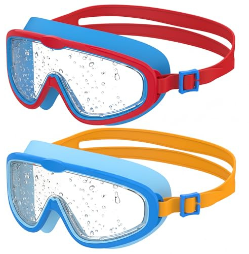 Seaflar 2 Pcs Kinder Schwimmbrille von 3-14 mit Großrahmen, Anti-Beschlag