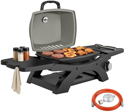 Outsunny Gasgrill 3,3 KW Tragbarer Tischgrill mit 1 Brenner Thermometer