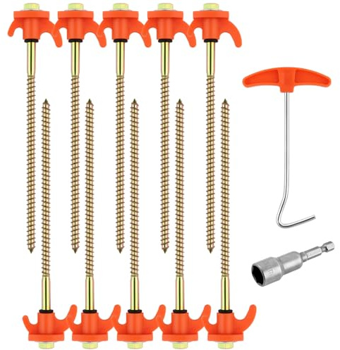 Flintronic 12x Schraubheringe, Heringe Stahl mit Gewinde, Zeltheringe Seil-Halterung 20,5 cm lang für Camping und Outdoor, Zelthaken für harten Boden,Wald, Wiesen, Gras, Robust & Stark, Orange