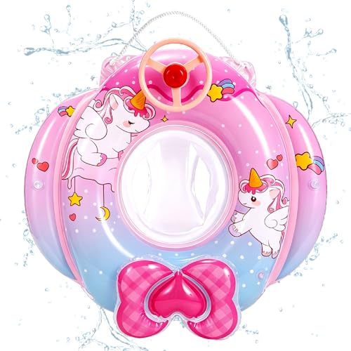 Unicorno Anello di Nuoto Neonato, Giocattoli Galleggianti per bambini, Galleggiante Gonfiabile con Sedile e Volante, Unicorno Giocattoli Galleggianti, Salvagente Gonfiabile per Bebè 6 Mesi a 36 Mesi-B