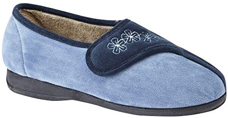 Sleepers Womens/Ladies Gemma Touch Fastening Embroidered Slippers (7 UK) (Navy/Blue)