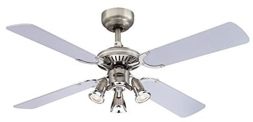 105 cm Deckenventilator Princess Euro 72112 mit drei Strahlern und vier Flügeln, Ausführung in dunklem Zinn/Chrom