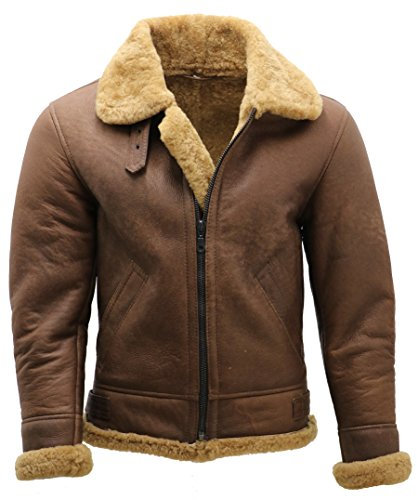 Herren Braun B3 Shearling Schaffell WW 2 Bomber Leder Fliegend Flieger Jacke 3XL