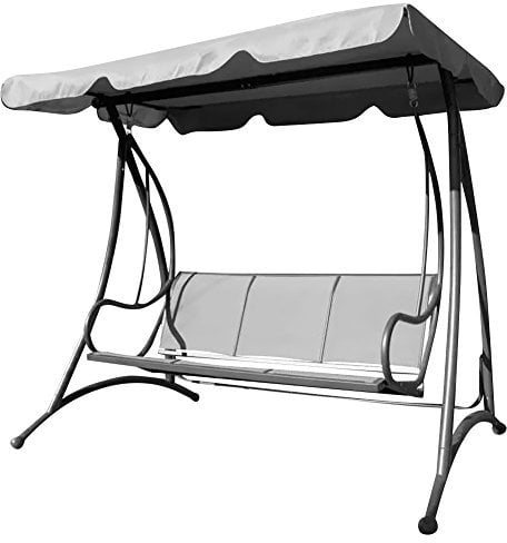 Bakaji Dondolo Da Giardino 3 Posti Colore Grigio Antracite Tetto Parasole Struttura in Acciaio Inox Seduta in Texilene Traspirante Dimensioni 194 x 119 x 170 cm