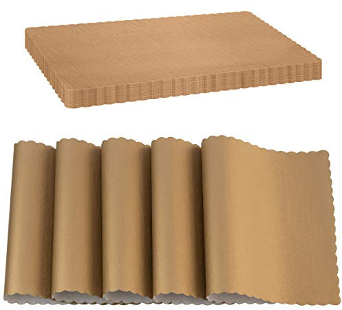 Paper Placemat Disposable, Gold Place Mats with Scalloped Edges, Durable Paper Placemat for Holiday Wedding Party Supplies Decor, 9.75 X 14 Inches, Pack of 50 - by SparkSettings