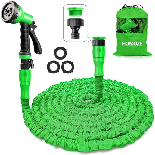 Garden Hose Pipe Expandable Garden Hose with 3/4, 1/2 Fittings, Anti-Leakage - Flexible Expanding Hose with 7 Function Spray Nozzle by Homoze (Green, 50ft)