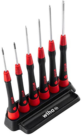 Wiha Feinschraubendreher Set PicoFinish® (42993) 7-tlg. Schlitz, Kreuz I Präzisionsschraubendreher mit Halter I Uhrmacherwerkzeug, Mini Set Modellbau